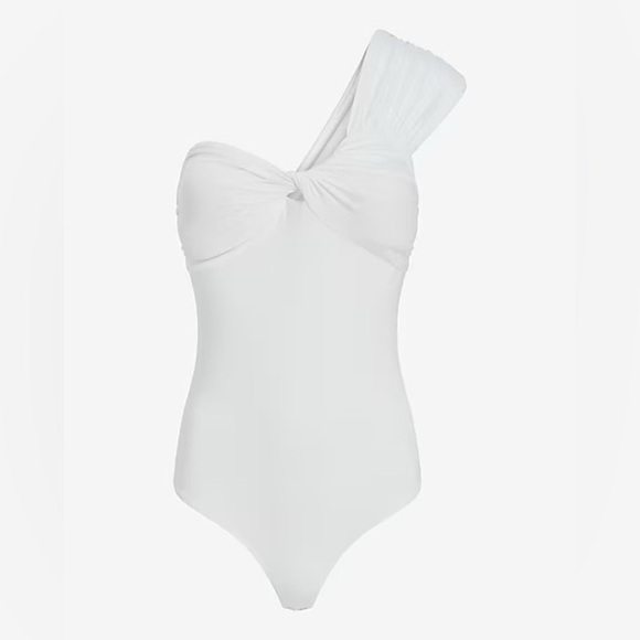 Express Tops - Body Contour Compression Silky One Shoulder Twist Thong Bodysuit